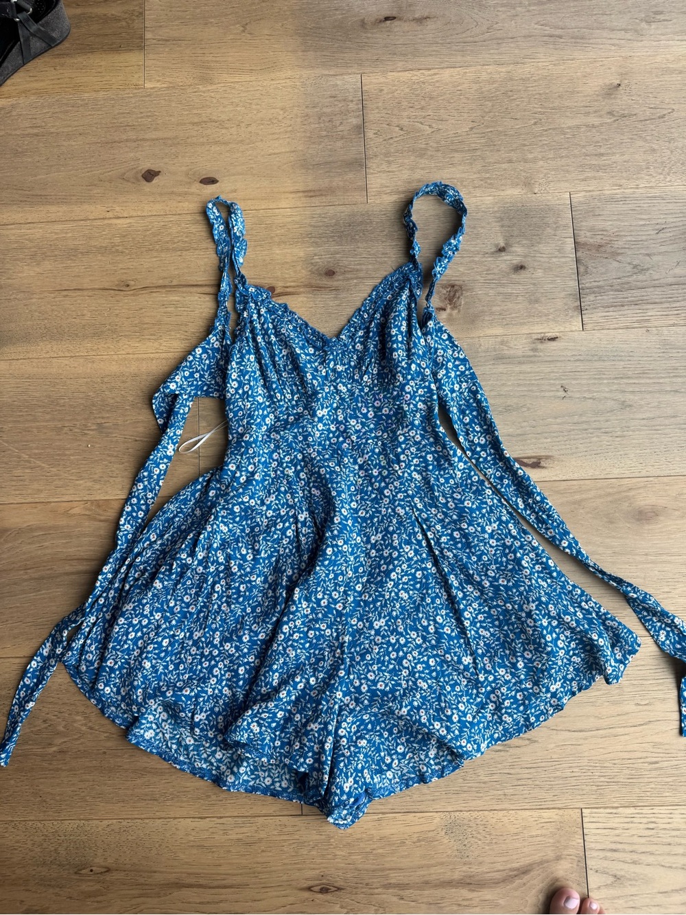 Blue Floral Tie-Strap Romper